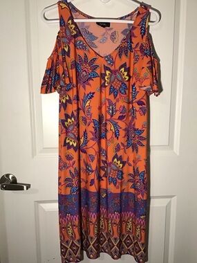 MSK Orange Floral Cold-Shoulder Maxi Dress Size L